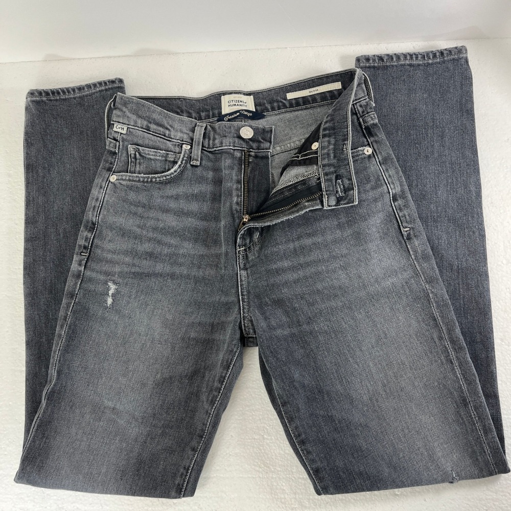 Citizens of‎ Humanity Olivia High Rise Slim Jeans Sz 24 Graphite Gray Distressed